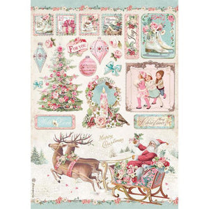 DFSA4629 Rice Paper A4 Pink Christmas Sleigh