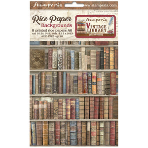 DFSAK6001 Rice Paper A6 Set of 6 Vintage Library Selection 8 Backgrounds