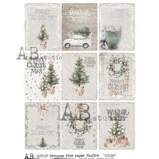 ABRP-2504 Rice Paper A4 AB Studios Farmhouse Christmas Decorations 9 Pack