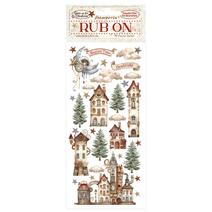 DFLRB100 Rub On Film 4x8.5" Gear Up for Christmas Cozy Houses