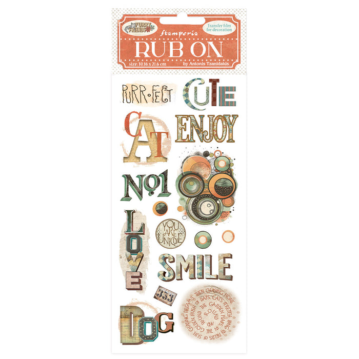 DFLRB198 Rub On Film 4x8.5" Furry Friends Writings