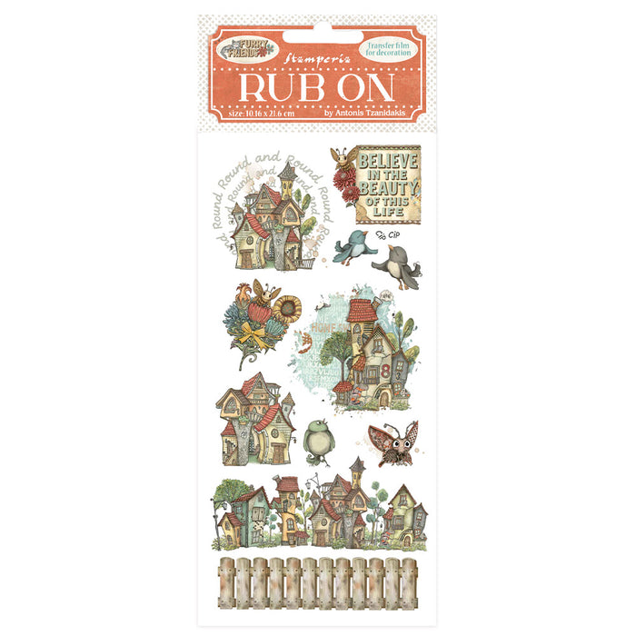 DFLRB199 Rub On Film 4x8.5" Furry Friends Houses