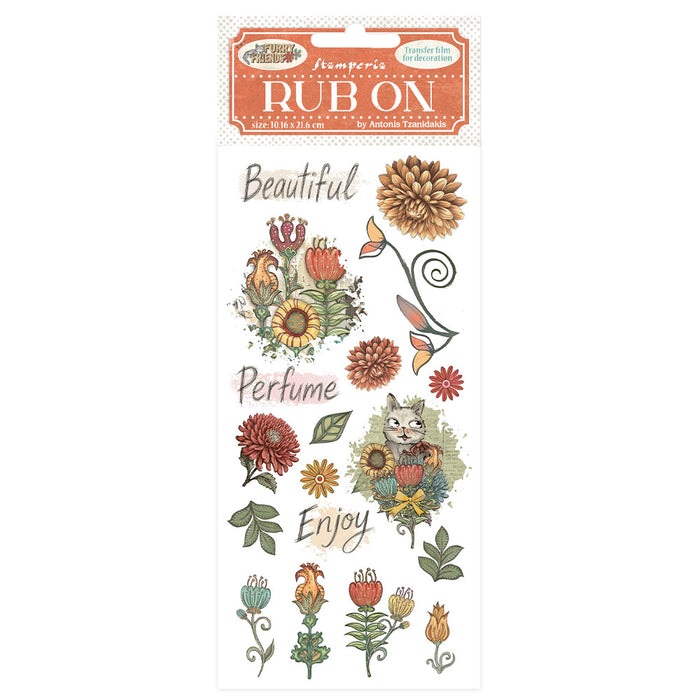 DFLRB200 Rub On Film 4x8.5" Furry Friends Flowers