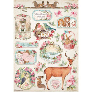 DFSA4628 Rice Paper A4 Pink Christmas Deer