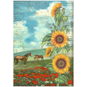 DFSA4767 Rice Paper A4 Sunflower Art Horses