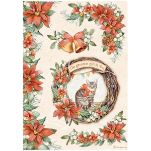 DFSA4803 Rice Paper A4 All Around Christmas Garland With Cat