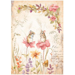 DFSA4815 Rice Paper A4 Woodland Mice and Flowers