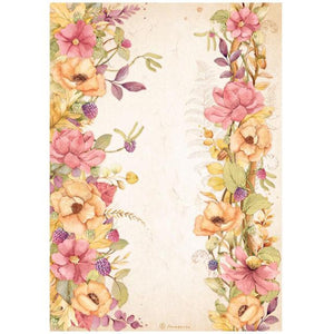 DFSA4818 Rice Paper A4 Woodland Floral Borders