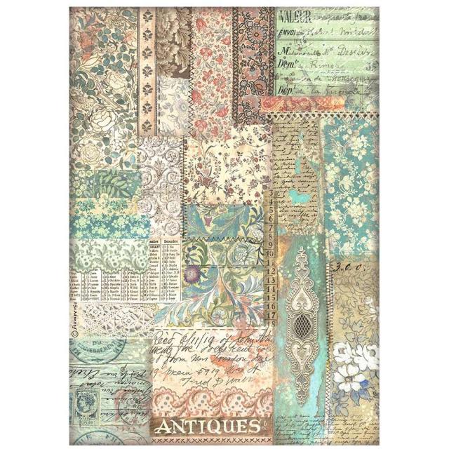 DFSA4852 Rice Paper A4 Brocante Antiques Fabric Patchwork