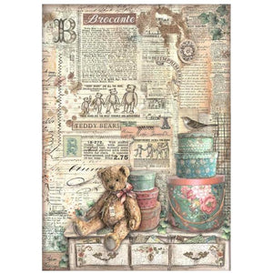 DFSA4854 Rice Paper A4 Brocante Antiques Teddy Bears