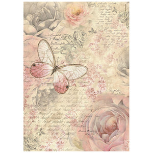 DFSA4878 Rice Paper A4 Shabby Rose Butterfly