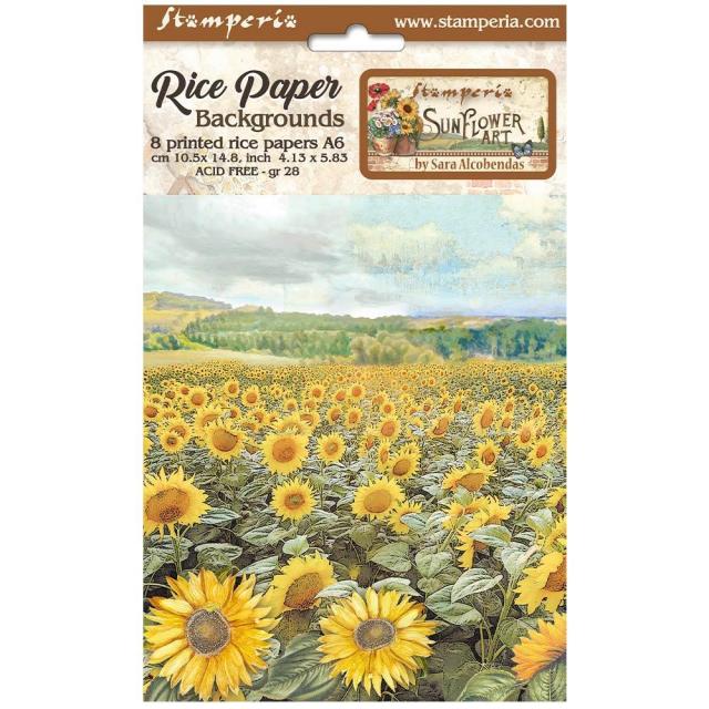 DFSAK6004 Rice Paper A6 Set of 6 Sunflower Art Selection 8 Backgrounds