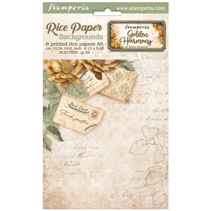 DFSAK6029 Rice Paper A6 Set of 6 Golden Harmony 8 Backgrounds