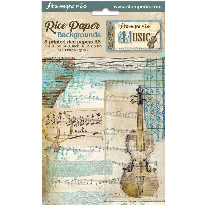DFSAK6033 Rice Paper A6 Set of 6 Music 8 Backgrounds