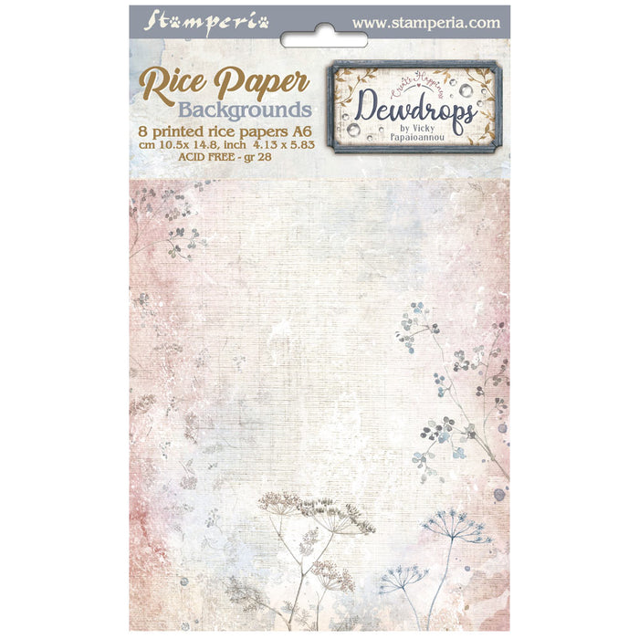 DFSAK6034 Rice Paper A6 Set of 6 Dewdrops 8 Backgrounds
