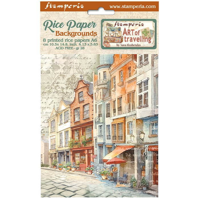 DFSAK6035 Rice Paper A6 Set of 6 Art of Travelling 8 Backgrounds