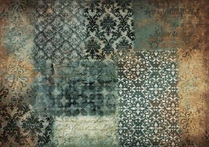 DQRP-0261 Rice Paper A4 Blue Patchwork