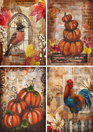 DQRP-0633 Rice Paper A4 Fall Mixed Media Scenes 4 Pack