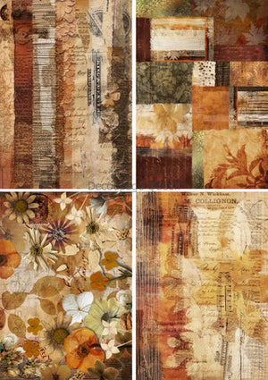 DQRP-0638 Rice Paper A4 Autumn Textures 4 Pack