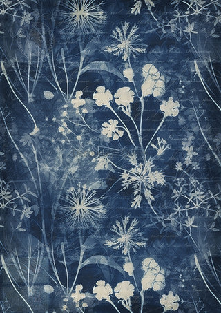 DQRP-0658 Rice Paper A4 Indigo Botanical 3
