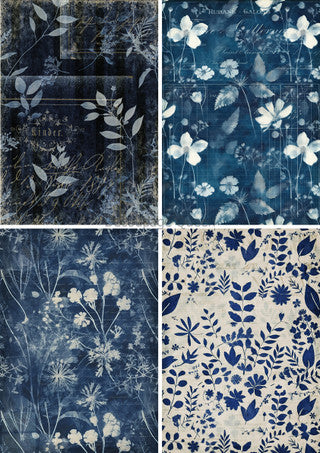 DQRP-0660 Rice Paper A4 Indigo Botanical 4 Pack