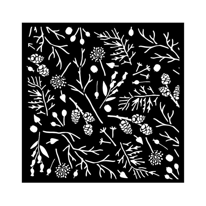 KSTDQ116 Thick Stencil 18x18 Forest Branches and Pinecones