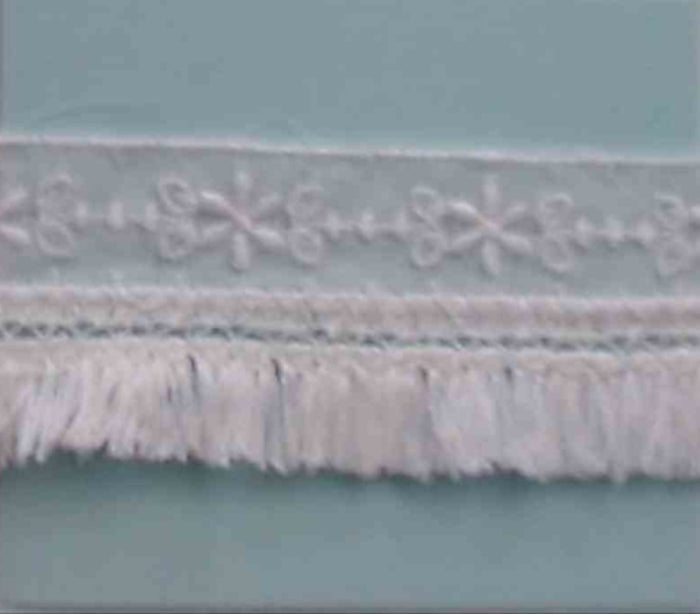 L108 French Organdy Fringe Cotton 1 1/4" Price per yard White La Stephanoise