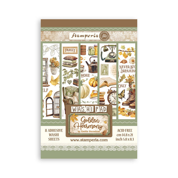 SBW11  Washi Pad 8 Sheets 5.8"x8.3" Golden Harmony