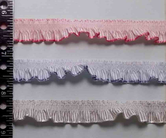 T607 Trim Poly Elastic Ruffle Striped 5/8"