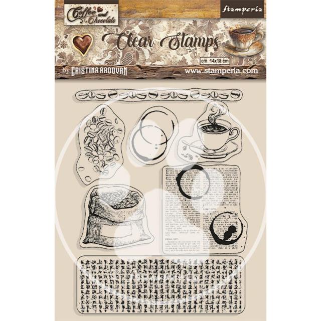 WTK185  Clear Stamp 14x18 Coffee and Chocolate Elements