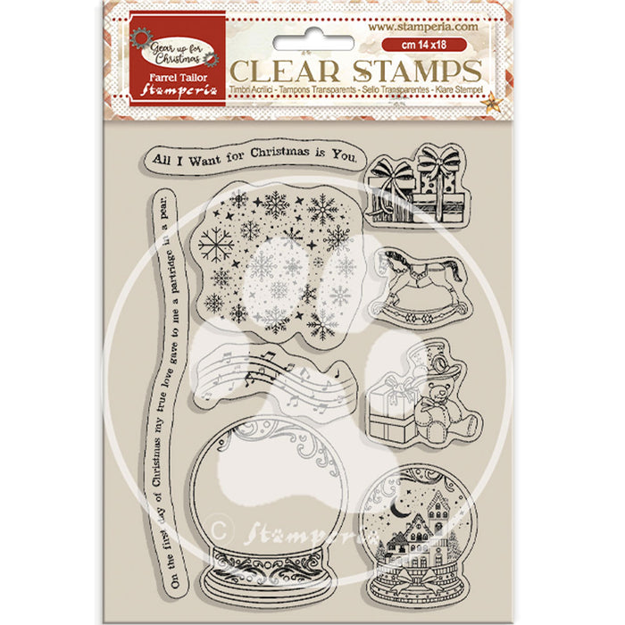 WTK197  Clear Stamp 14x18 Gear Up for Christmas Snowglobes