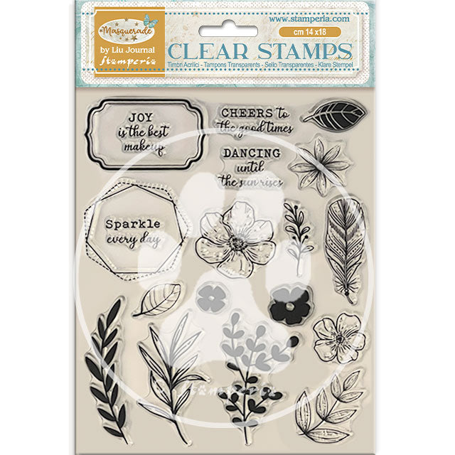 WTK214 Clear Stamp 14 x 18 Masquerade Flowers and Leaves