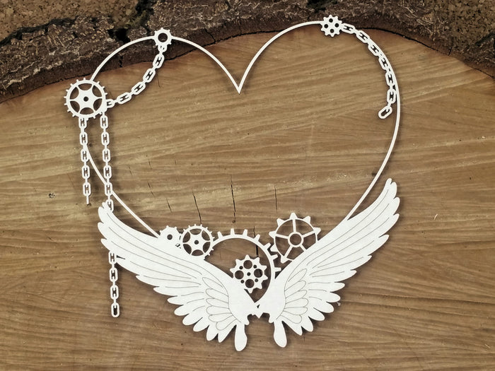 4751 Decorative Chips 14x14cm Steampunk Big Heart Frame Flying Hearts