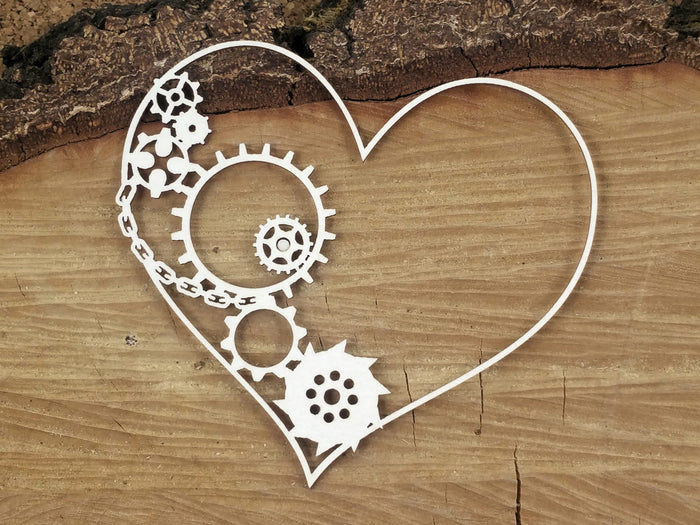 4755 Decorative Chips 9.5x9.5cm Steampunk Flying Hearts Half Gear Heart