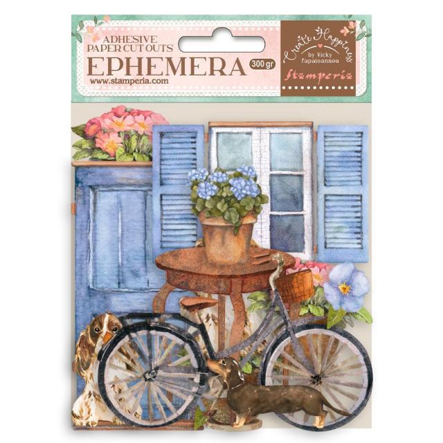DFLCT13 Ephemera Adhesives Create Happiness Welcome Home Bicycle and Flowers