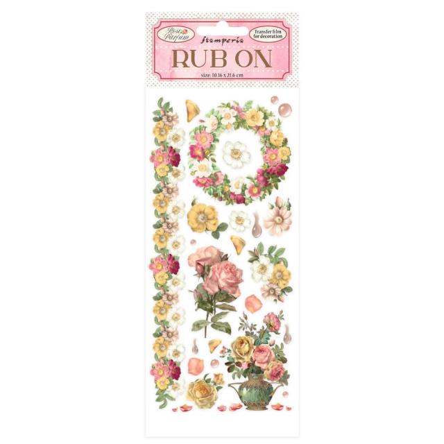 DFLRB15 Rub On Film 4x8.5" Rose Parfum Flowers and Garland