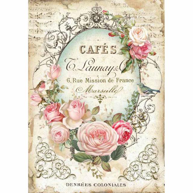 DFSA4345 Rice Paper A4 Tag with Rose