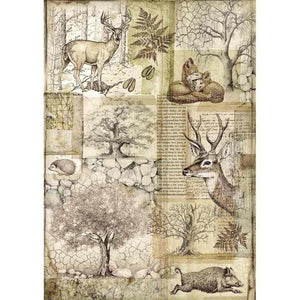 DFSA4426 Rice Paper A4 Forest Deer and Wild Boar