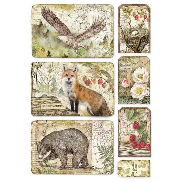 DFSA4427 Rice Paper A4 Forest Framed Eagle, Bear, Fox