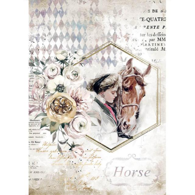 DFSA4580 Rice Paper A4 Romantic Horse Lady Frame
