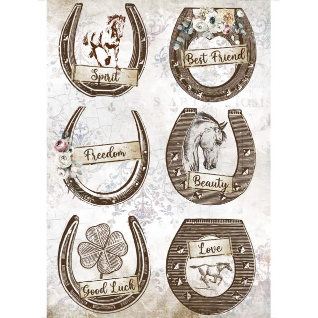 DFSA4583 Rice Paper A4 Romantic Horse Horseshoes