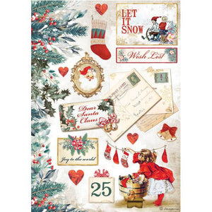 DFSA4614 Rice Paper A4 Romantic Christmas Let It Snow Cards