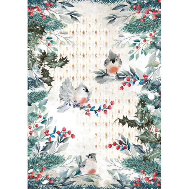 DFSA4634 Rice Paper A4 Romantic Christmas Birds