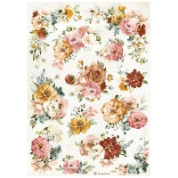 DFSA4692 Rice Paper A4 Romantic Garden of Promises Flowers Texture