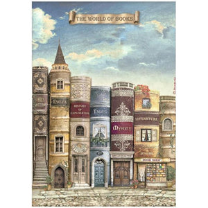 DFSA4752 Rice Paper A4 Vintage Library The World of Books