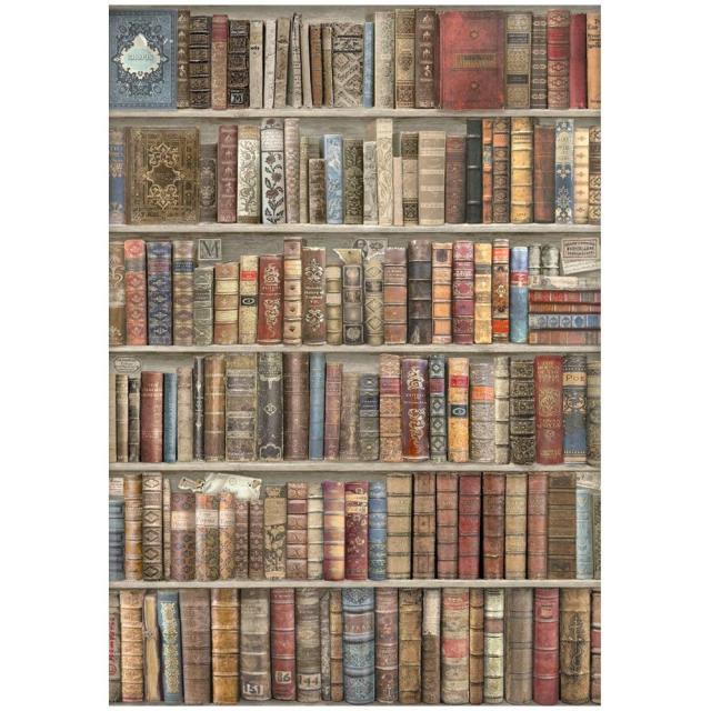 DFSA4754 Rice Paper A4 Vintage Library Bookcase