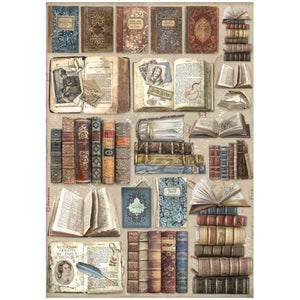 DFSA4755 Rice Paper A4 Vintage Library Books