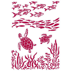 KSG460 Stencil G 21x29.7  Romantic Sea Dream Fish and Turtles