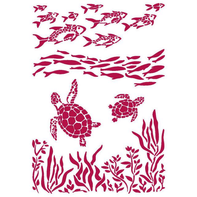KSG460 Stencil G 21x29.7  Romantic Sea Dream Fish and Turtles