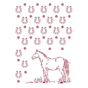 KSG468 Stencil G 21x29.7 Romantic Horses Horseshoe Pattern